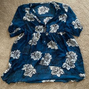 Blue Flowered High-Low Flowy Top
